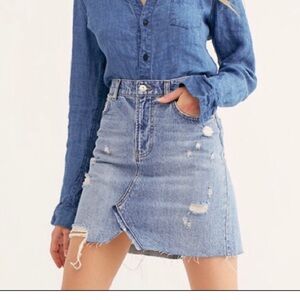 Free People We The Free Hailee Distressed Denim Mini Skirt 24